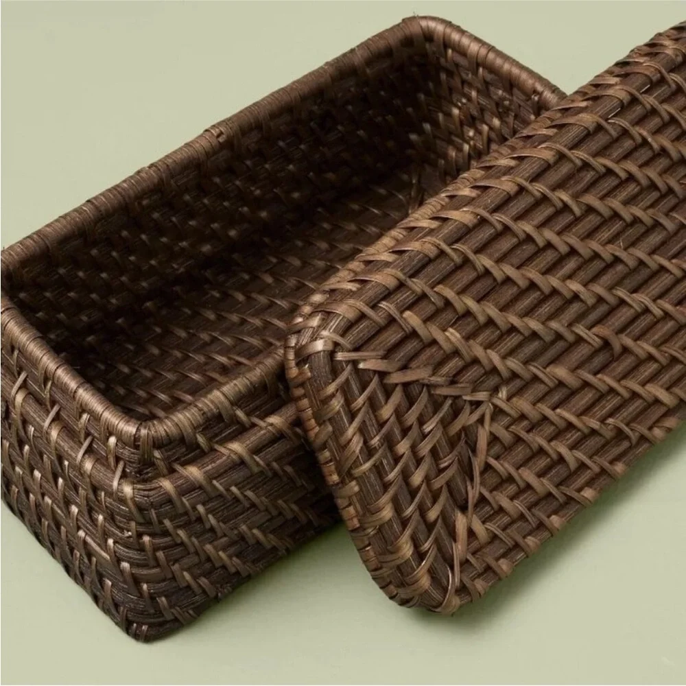 Hearth & Hand Magnolia Small Woven Rattan Decorative Box Dark Brown